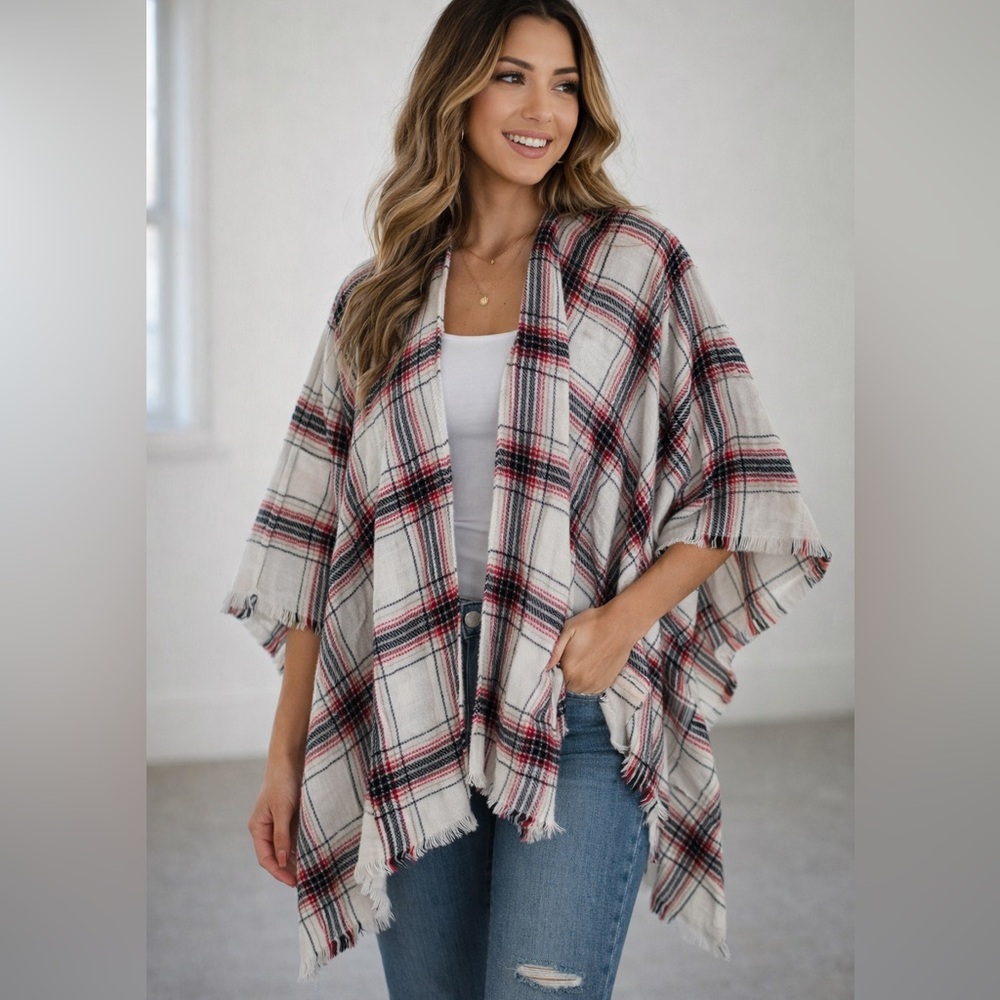 LOFT Reversible Plaid Poncho Shawl Cape Wrap One Size M/L NWT